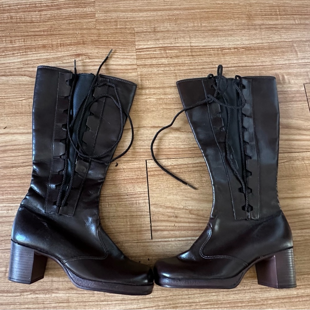 90s y2k deadstock platform knee high square toe lace up & zipup closure boots